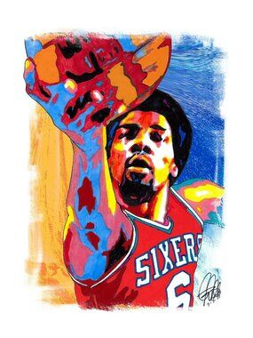 Julius Erving Dr J Philadelphia 76ers Basketball Poster Print Wall Art 13x19